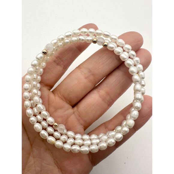 14k yellow gold beads freshwater pearl rose quartz wrap bracelet